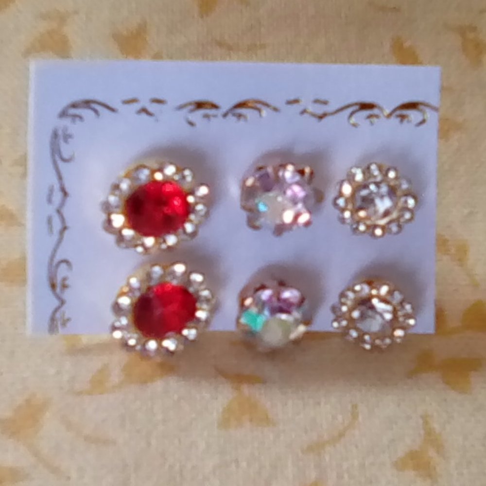 3 Pair of Sparkly Stud Earrings